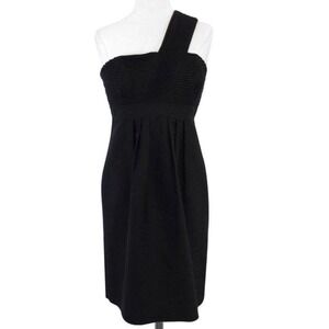 Shoshanna - Black One Shoulder Textured Cotton Dress Sz 2